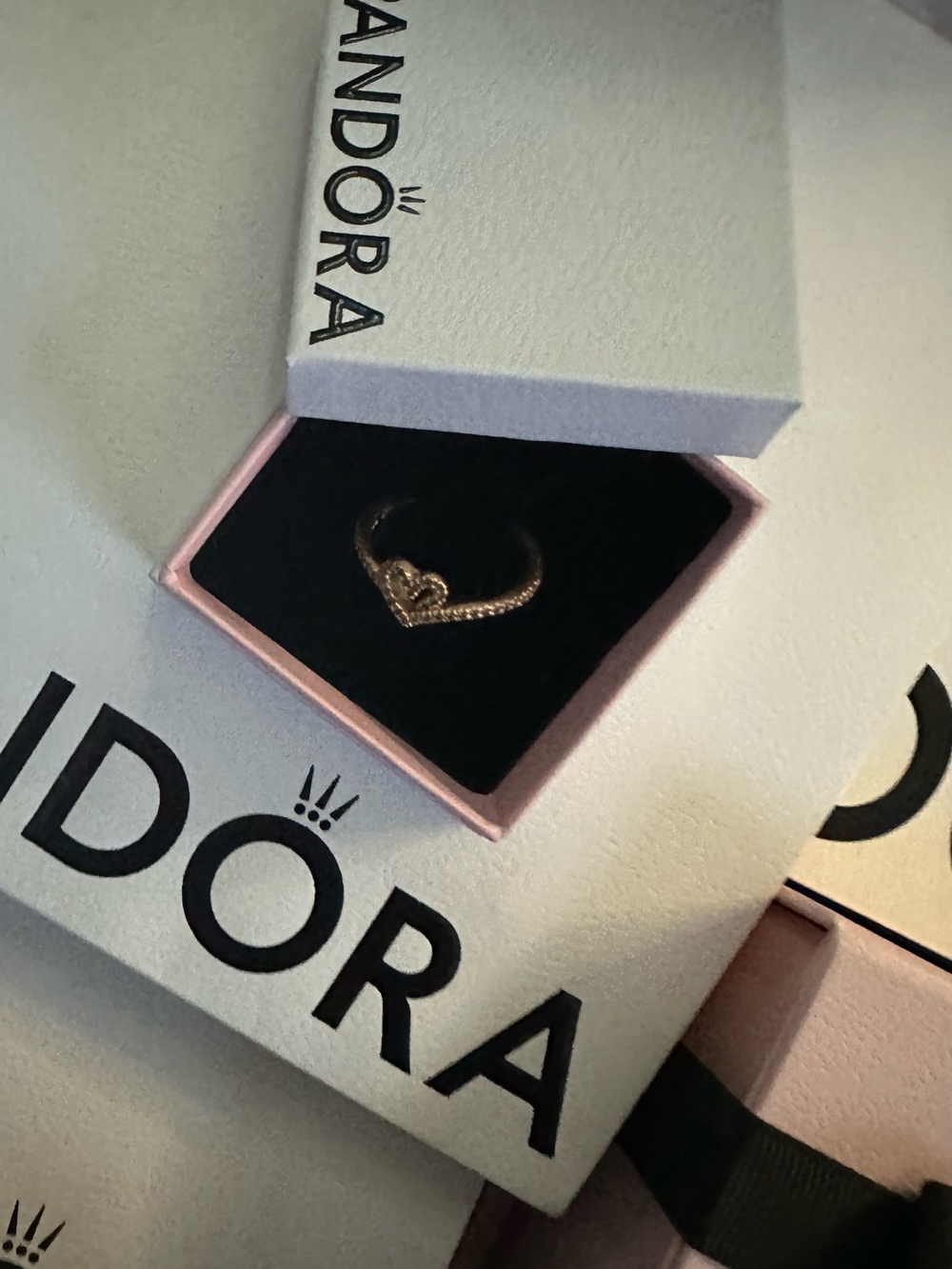 Pandora Rose Gold Heart Ring with Pink Box Accent